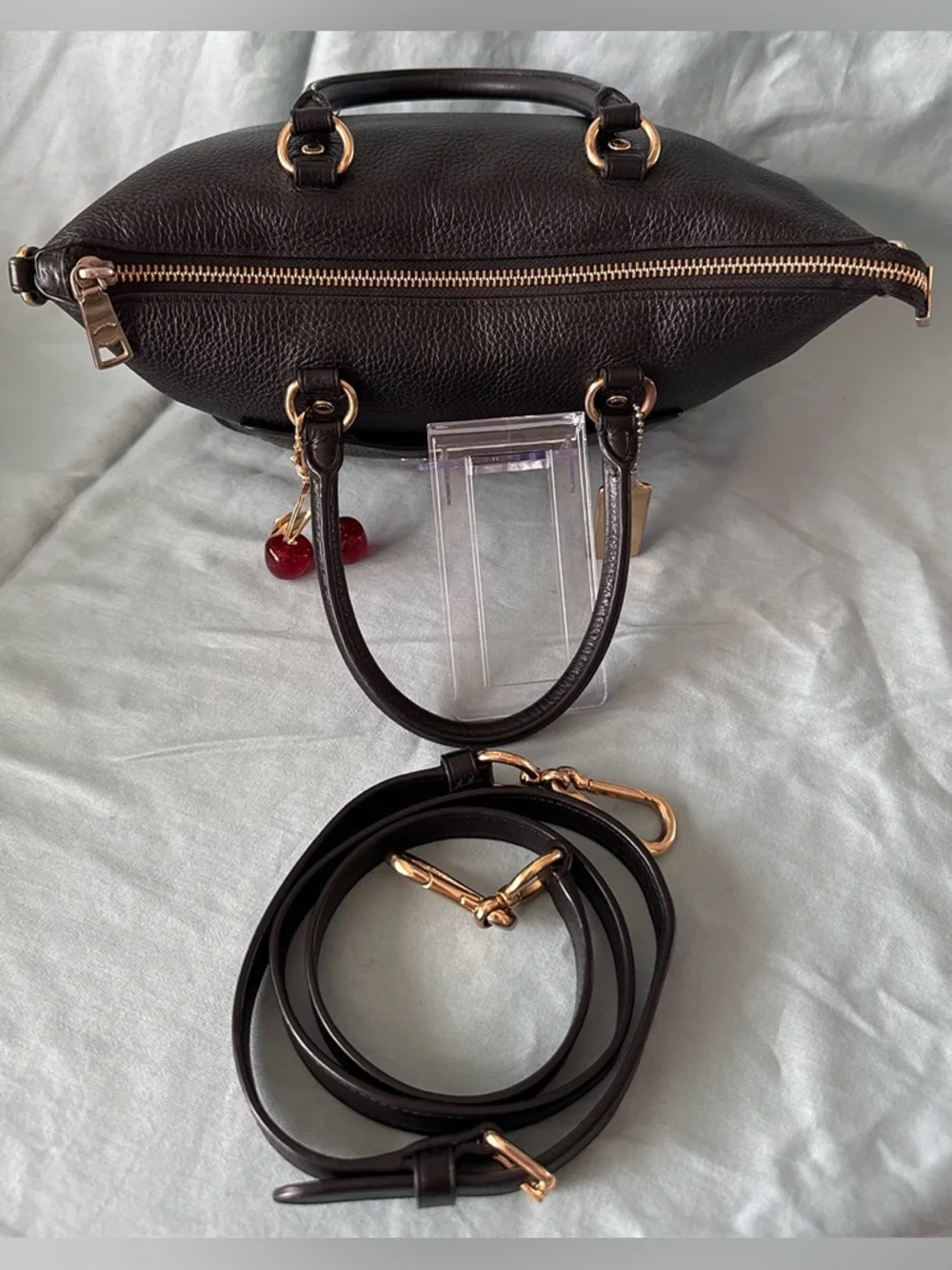 COACH Mini Emma Satchel (F31466) Pebbled Leather with Cherry Charm - Picture 5 of 13